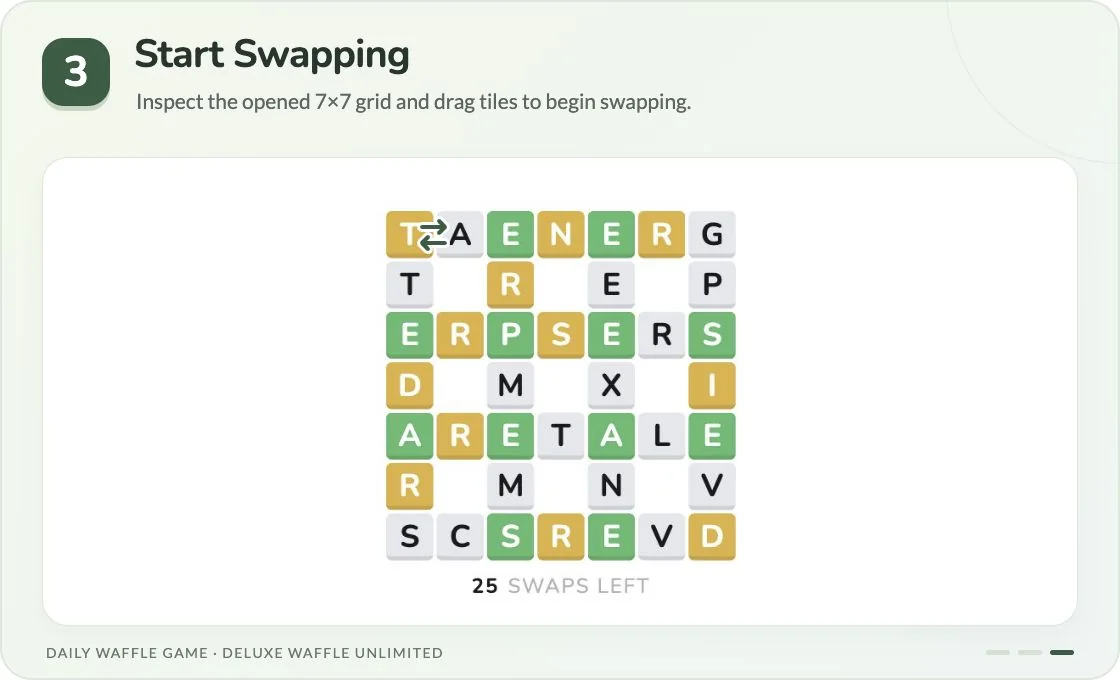 Step 3: swap two letters on the seven-by-seven Deluxe board