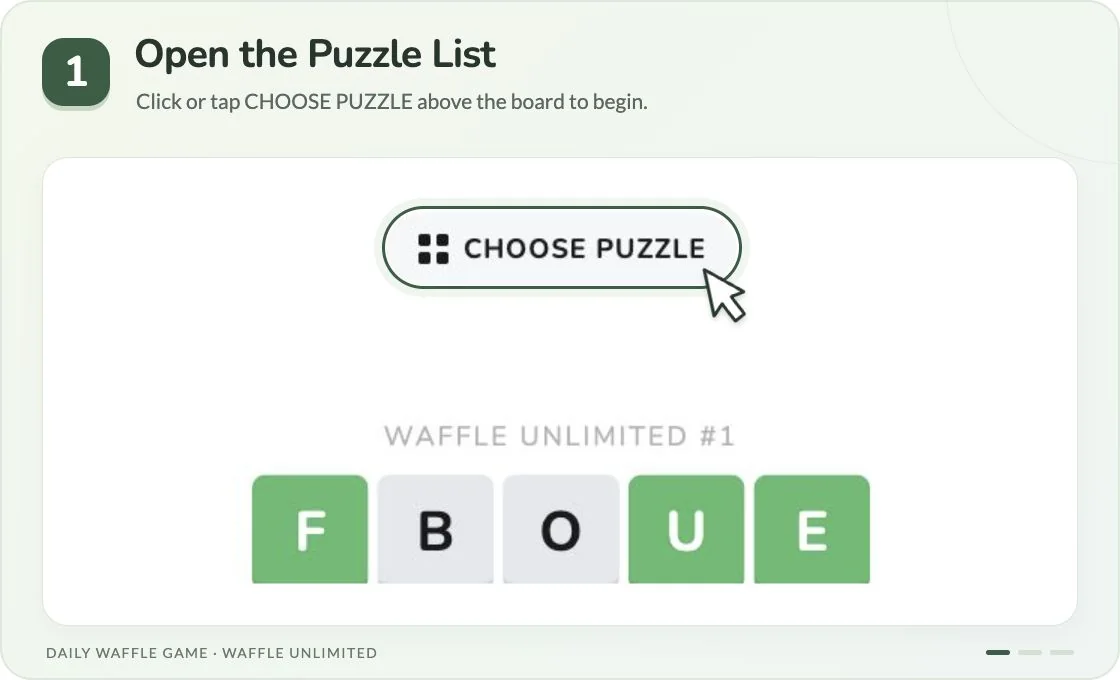 Step 1: the Choose Puzzle button highlighted above the Waffle board